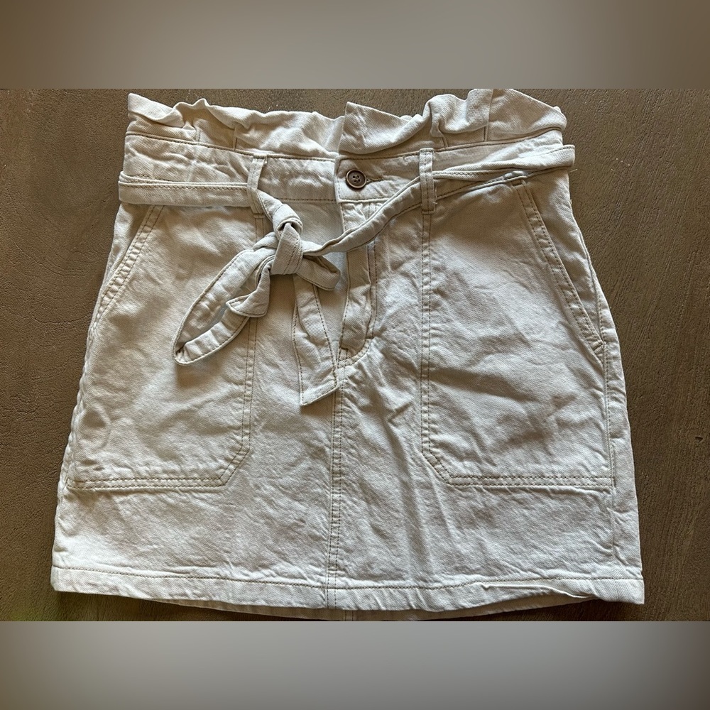 Free People Splendor In‎ The Grass Skirt Paper Bag Cotton Linen Oatmeal Size 10